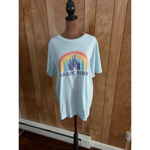 Bella Canvas Magic Vibes Rainbow Castle Graphic T-Shirt Light Blue‎ Womens Large